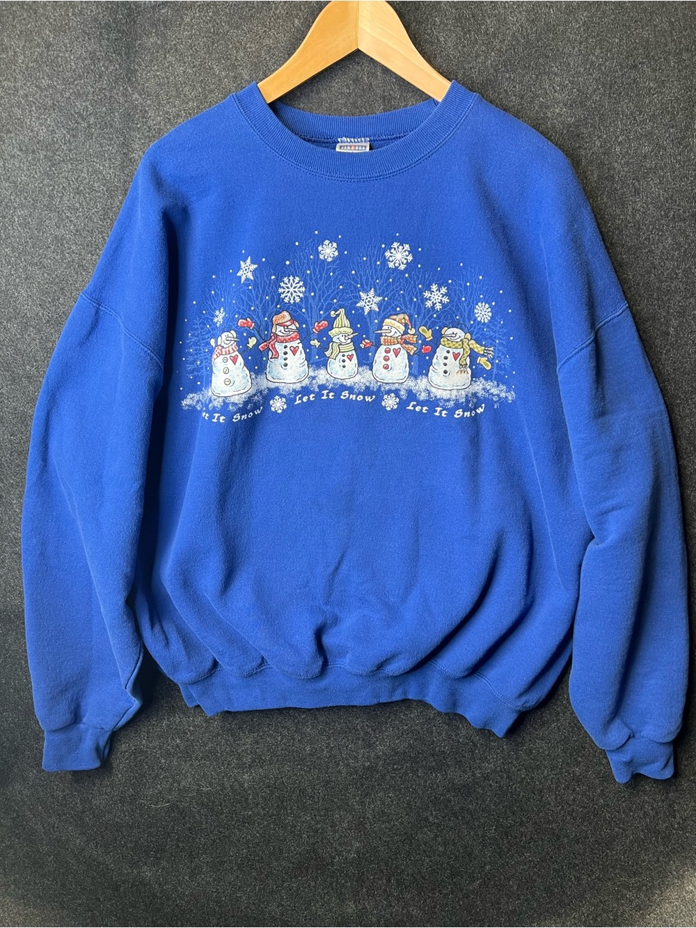 Vintage Christmas Blue Crewneck Pullover‎ Sweater Mens XL Let It Snow 90s Style